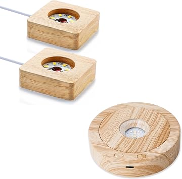 ZEERSHEE Rotating LED Light Display Stand Woodgrain And Pack 2 Wooden LED Light Display Base