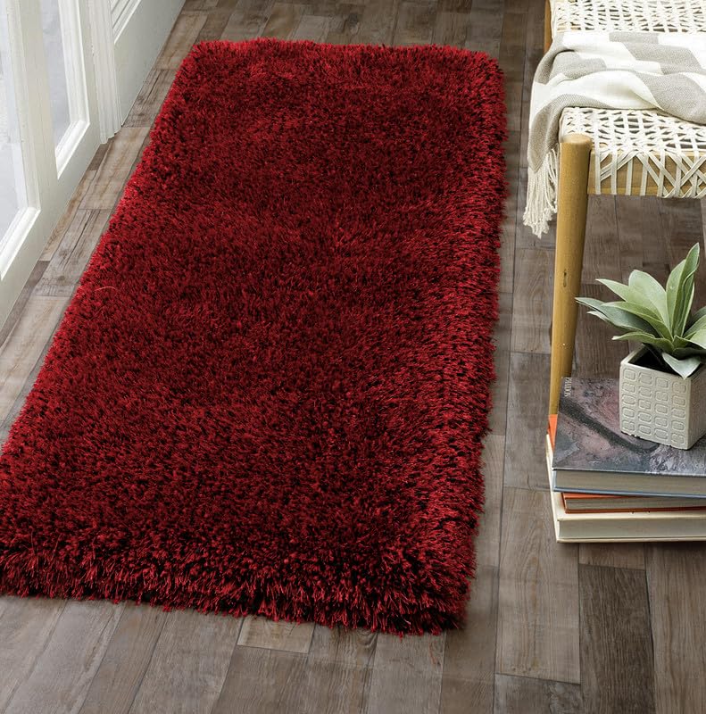 Image of FIASCO Tie Dye Shaggy Carpet Bedside Runner | 2 Inch Pile Height Back in Canvas for Bedroom, Kids Room, Guest Room Microfiber Soft Plush Fluffy Shaggy Carpet | 1.5x4 Feet Red Black Mix