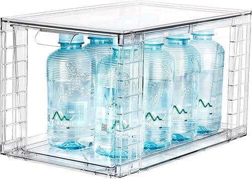 Miniatura 7 de Zero Zoo Paquete de 4 cajones grandes apilables de almacenamiento de cocina, contenedores organizadores de alimentos transparentes con asas, fácil