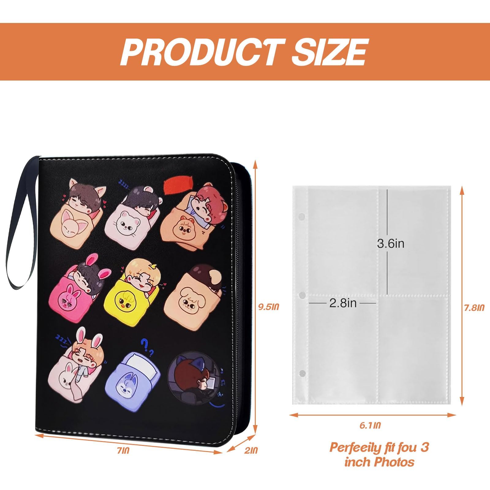 Stray Kids Photocard Binder 400 Pockets, 3 Ring Kpop Binder with 4 Pockets, Total 50 Pages, Cute Cartoon Card Collector - Image 2