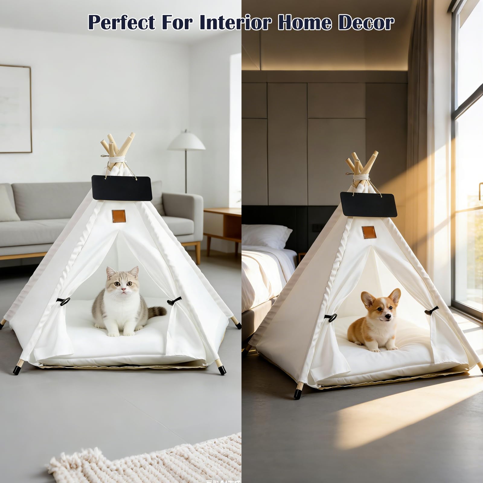Tente tipi pour Animaux de Compagnie, Tente pour Chien et Chat avec Coussin Amovible Lavable, Maison Animal intérieur extérieur en Coton Respirant (A,L)
