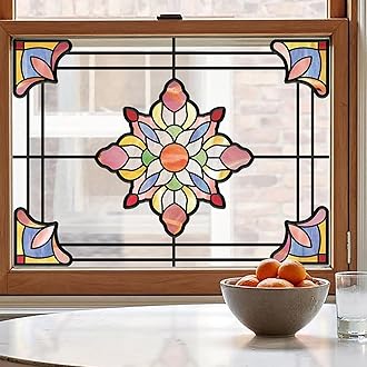 Window Stickers, ‌Stained Glass Window Privacy Film, UV Blocking Static Cling for Home Kitchen Office Bathroom, Prismatic Lotus, 11.81" X 15.75"