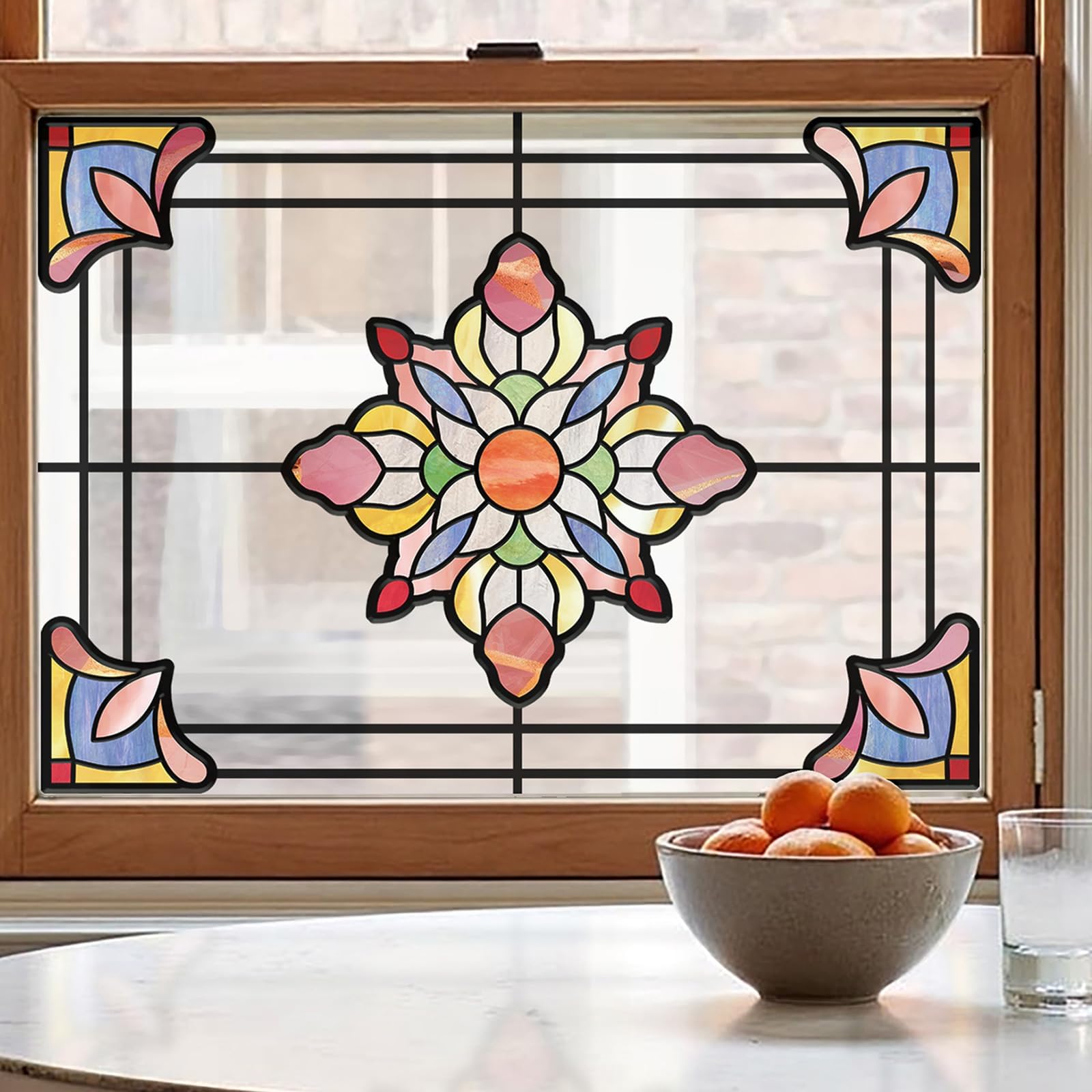 ADD.HERES Window Stickers, ‌Stained Glass Window Privacy Film, UV Blocking Static Cling for Home Kitchen Office Bathroom, Prismatic Lotus, 11.81" X 15.75"