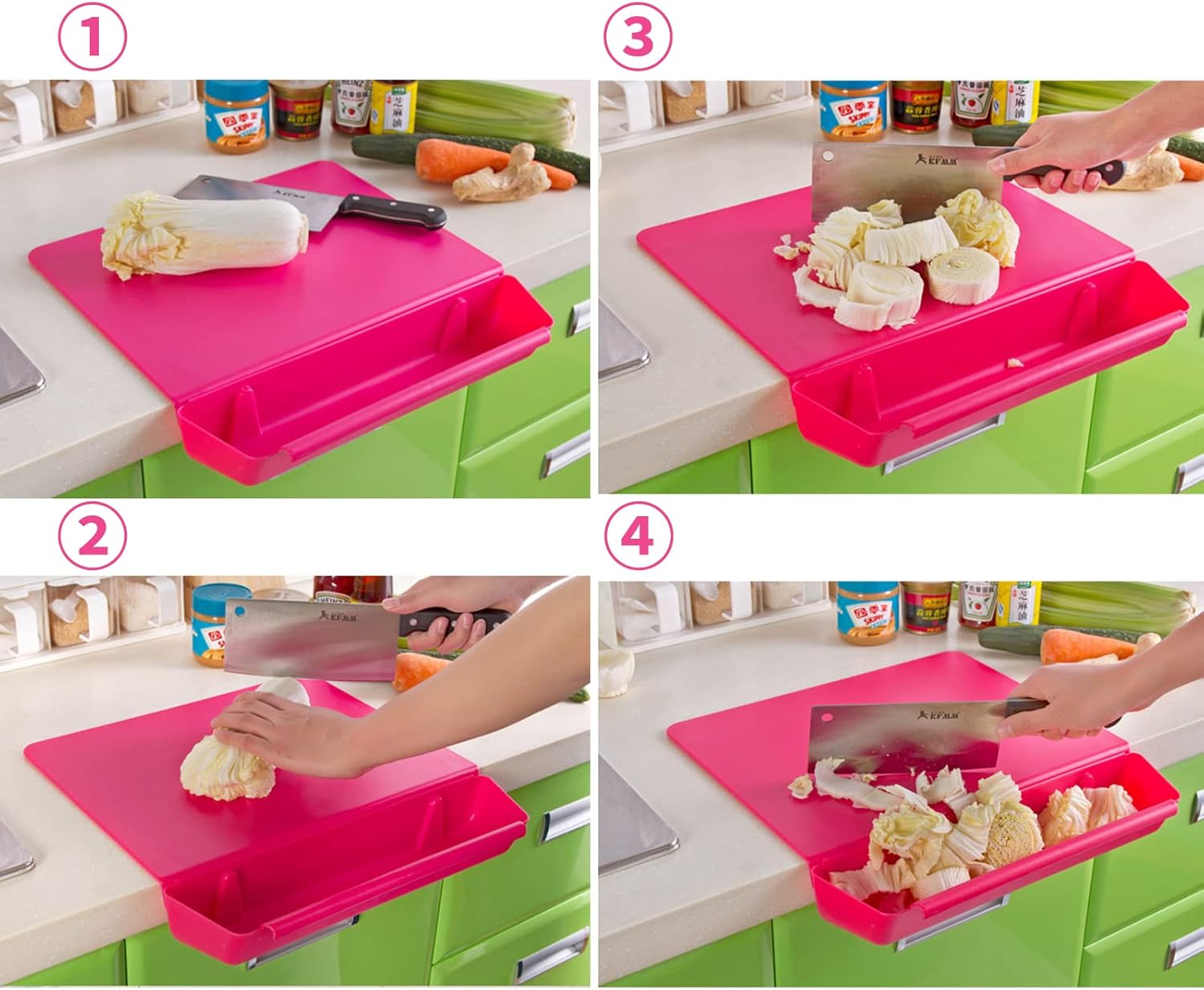 2-In-1 Non-slip Cutting Board With Removable Storage for Kitchen Vegetable and Fruit Meal Prep deck For Food (Rose)