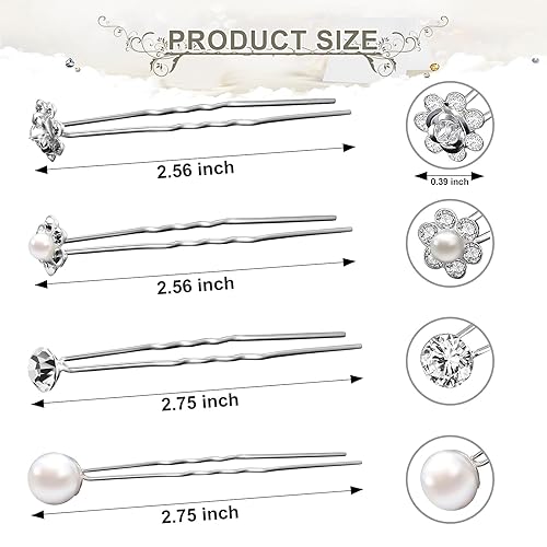 Miniatura 3 de 40 horquillas de perlas para el cabello de boda, novia, diamantes de imitación, en forma de U, pasadores de cristal de metal plateado perla Bobby