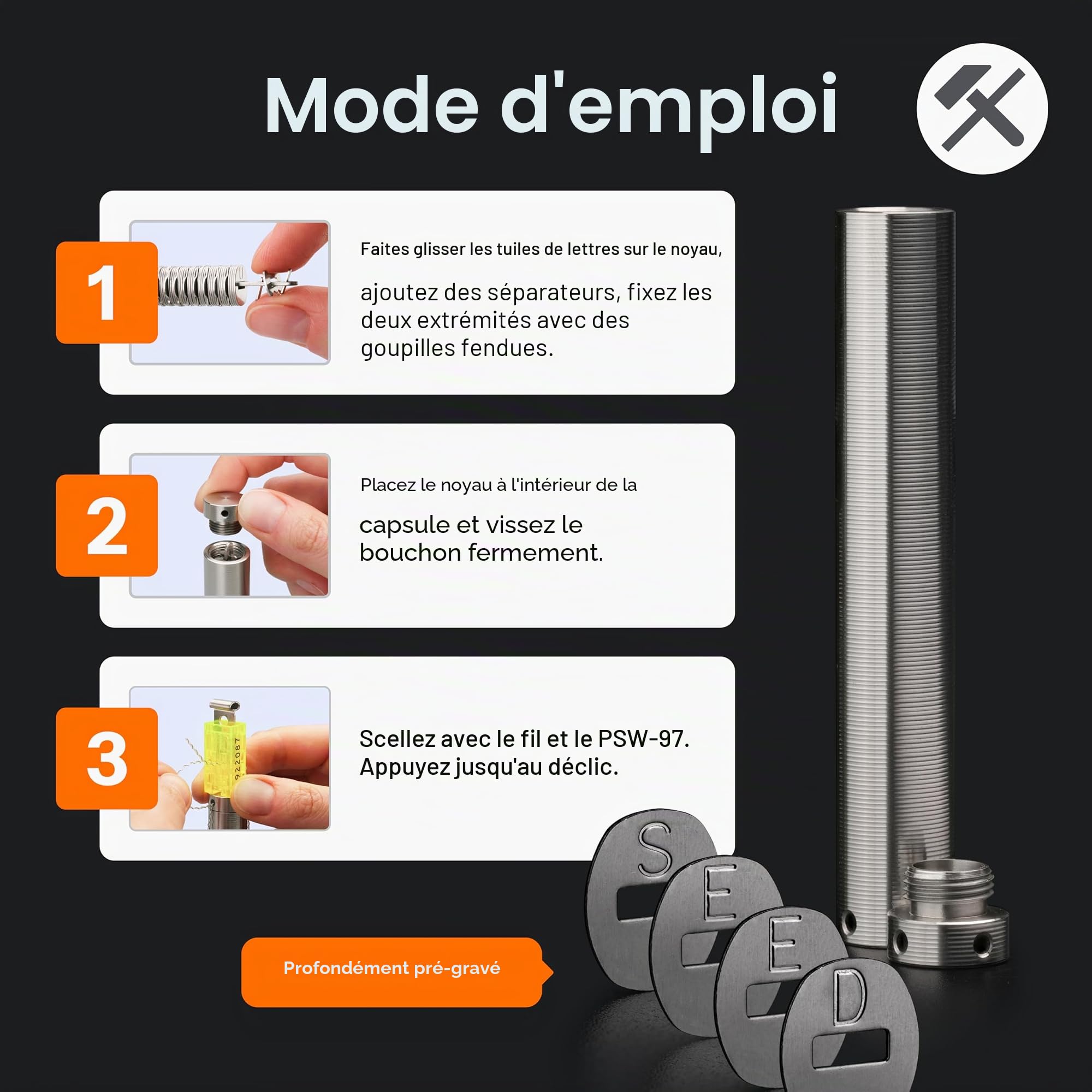 Cryptosteel Seed24 Solo - Seed phrase storage - Sauvegarde de phrase de récupération crypto - 24 mots et clés privées - Compatible portefeuilles BIP39