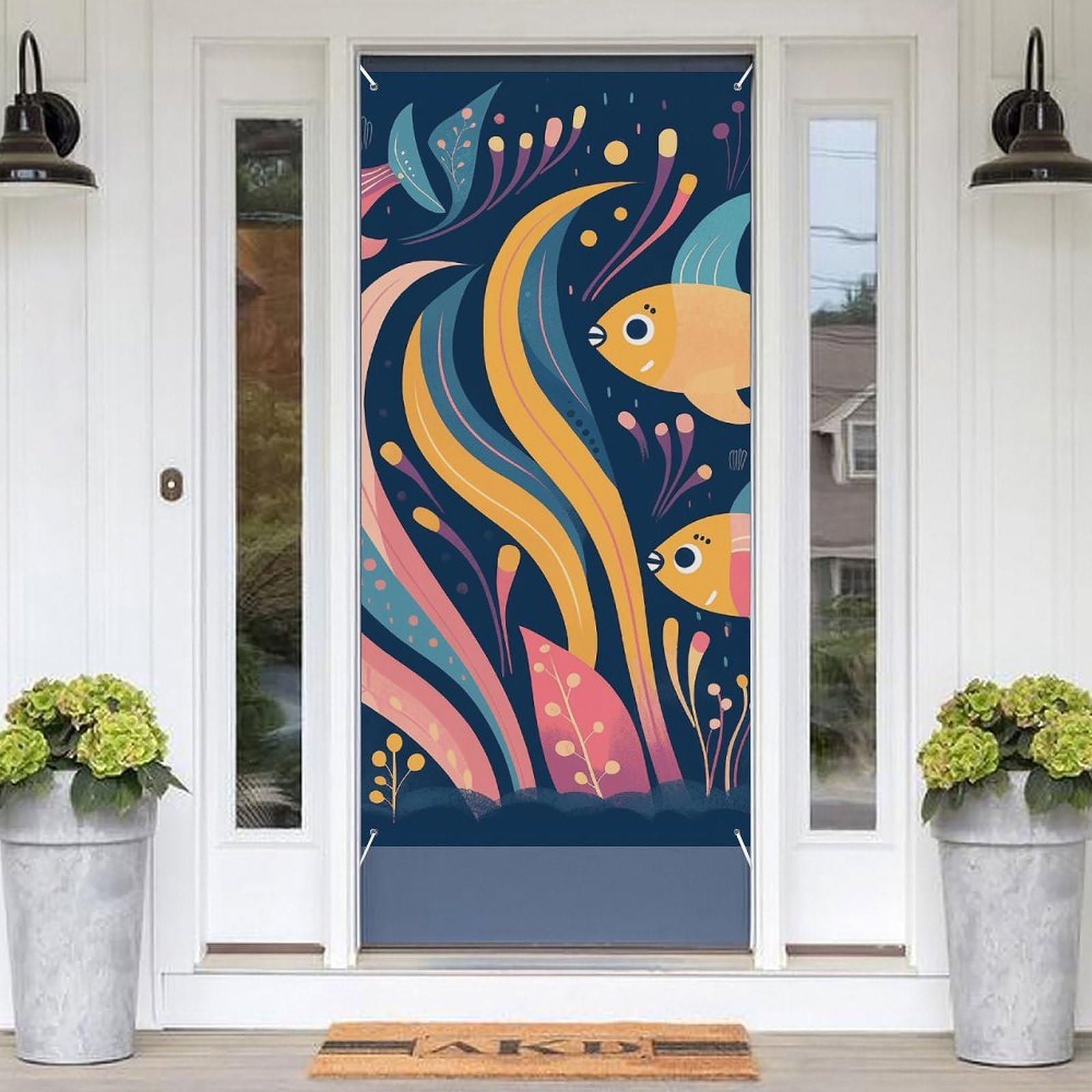 KLOPH Door Cover Decoration Welcome Door Banner Porch Sign Photo Background Doors Curtains for Doorway Privacy Window Curtain A School of Eels Porch Cover Indoor Outdoor Decor 70.9x35.4in
