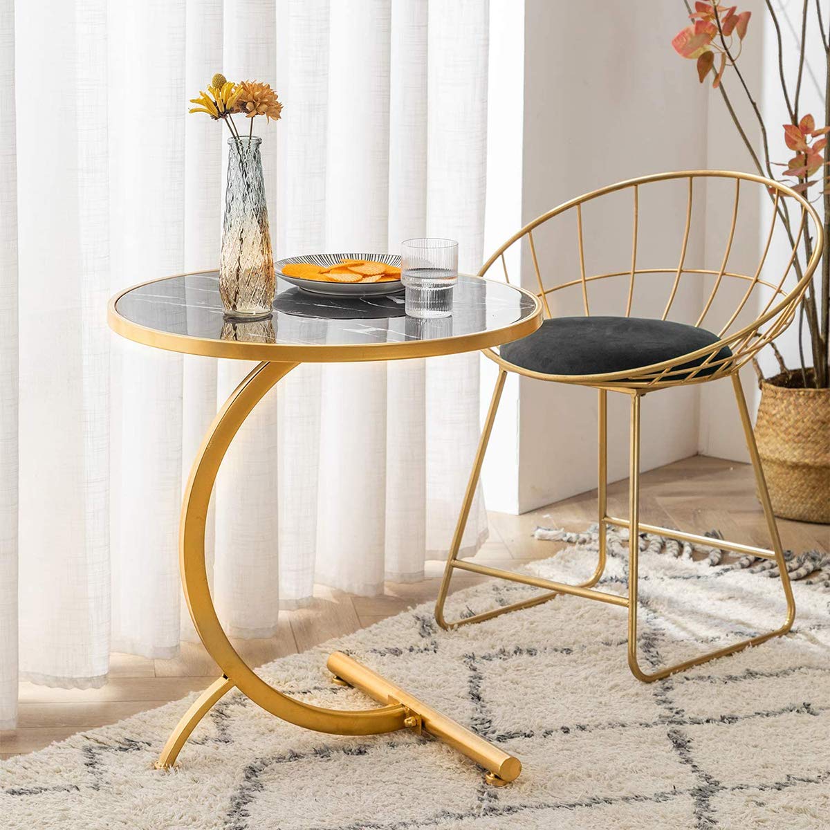 イタリア製・大理石サイドテーブル Amazon｜丸いソファサイドテーブル、大理石の質感の仕上げが施された