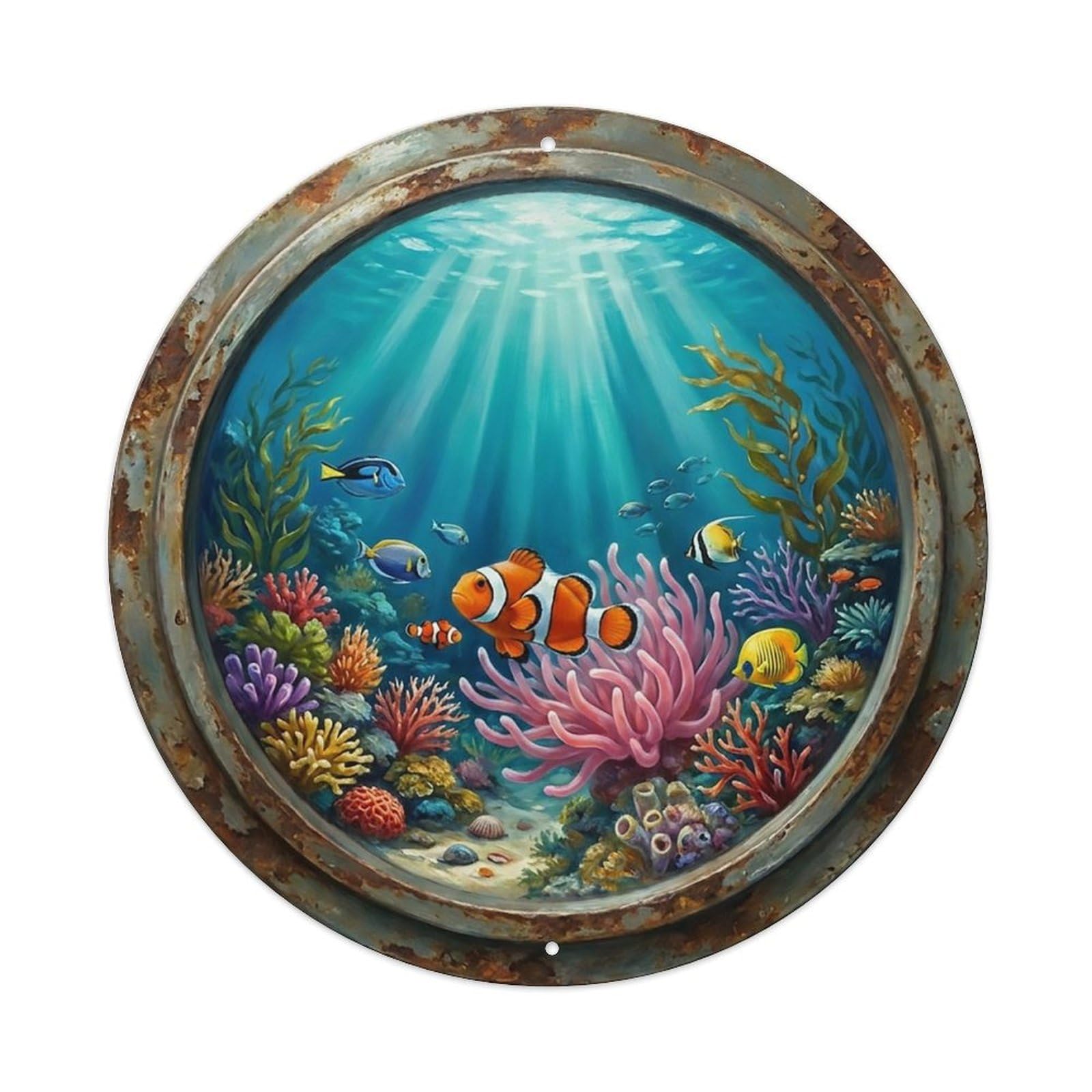 Vintage Porthole Clownfish Anemone Ship Window Undersea Deep Sea 1 Metal Tin Sign