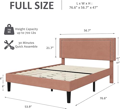 Miniatura 51 de VECELO Base de cama de tamaño matrimonial con cabecera tapizada ajustable, plataforma de listones de madera, diseño sin ruido, fácil montaje Negro