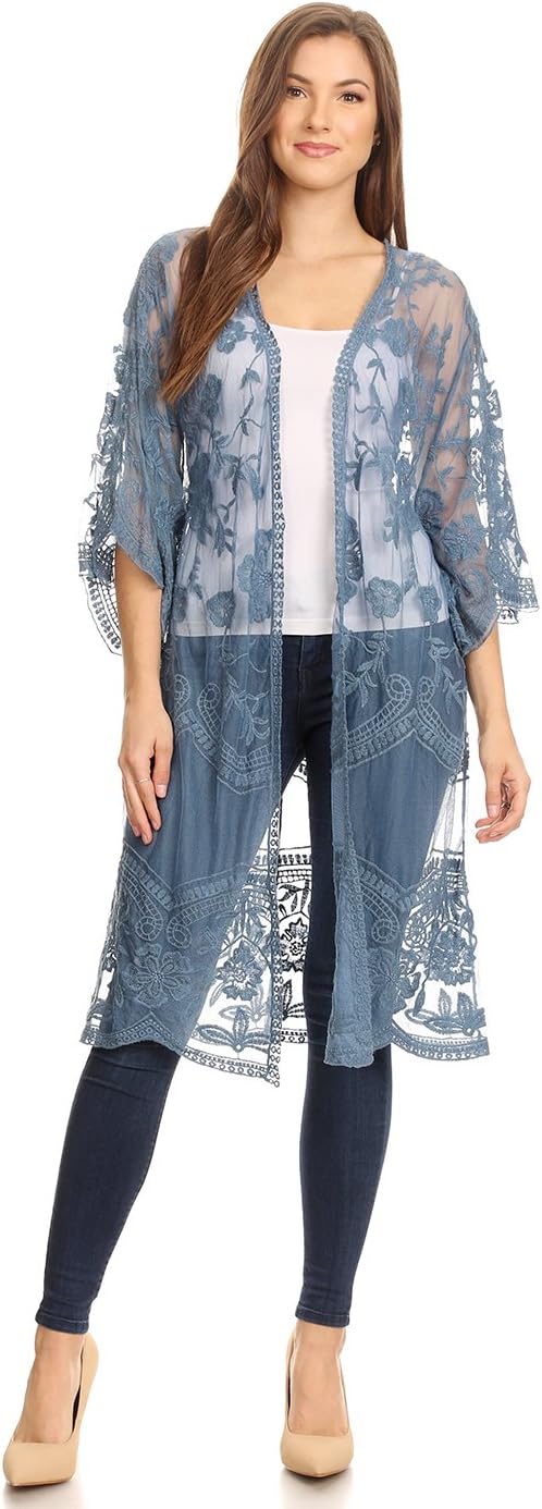 Anna-Kaci Womens Long Lace Kimono Cardigan with Puerto Rico Ubuy