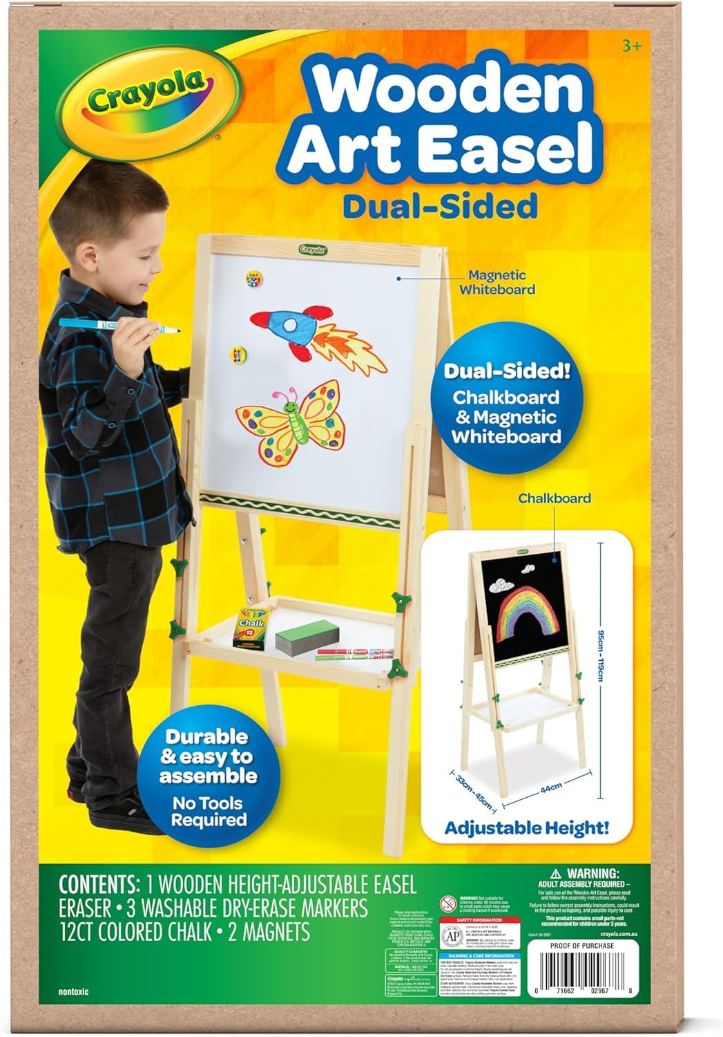 CRAYOLA - Pizarra de madera de doble cara, doble superficie negra y blanca magnética, para tizas y rotuladores, para niños a partir de 3 años -