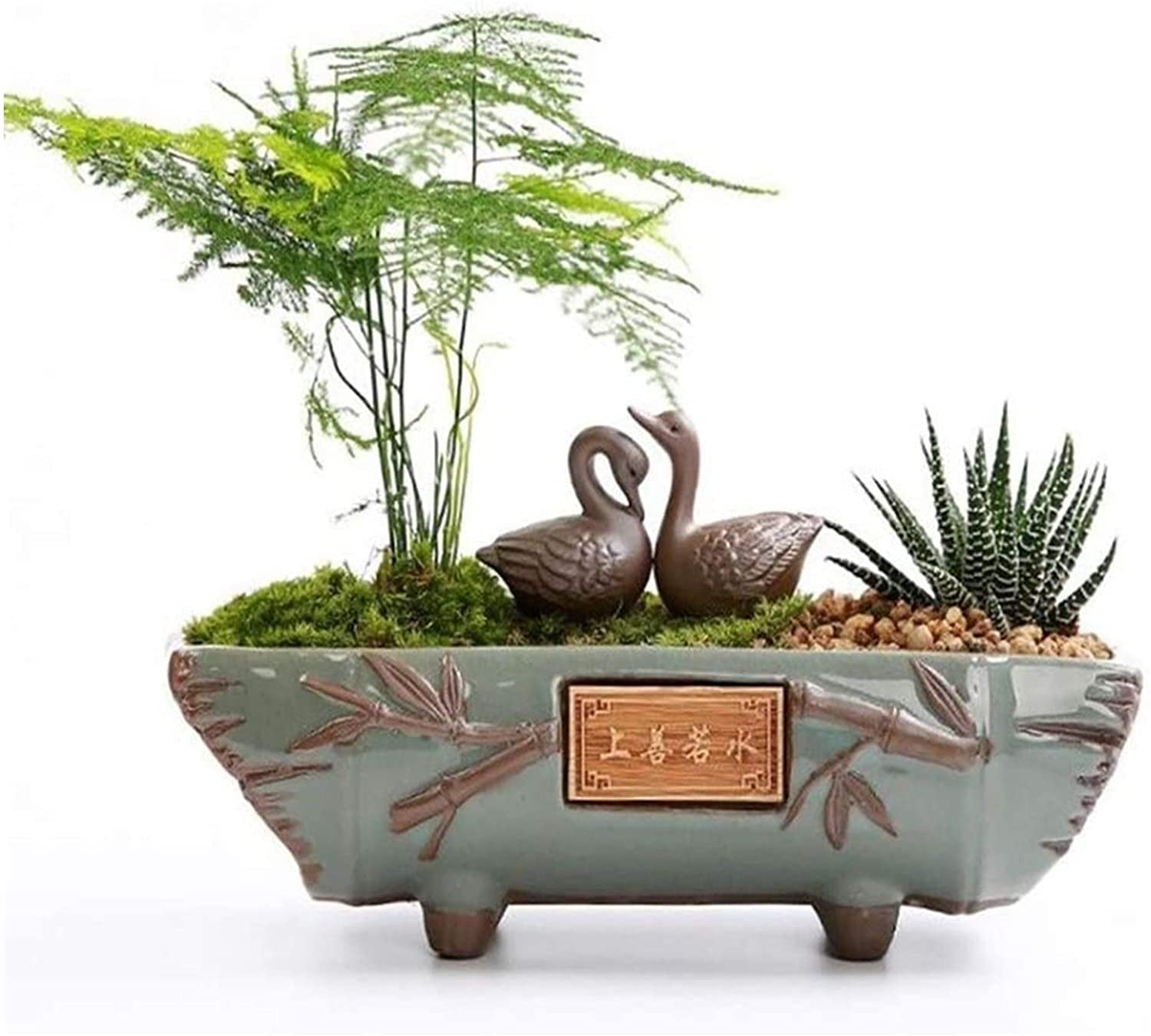 Duży prostokątny ceramiczny garnek bonsai – wzór kamienia vintage, kreatywny styl do użytku wewnątrz i na zewnątrz
