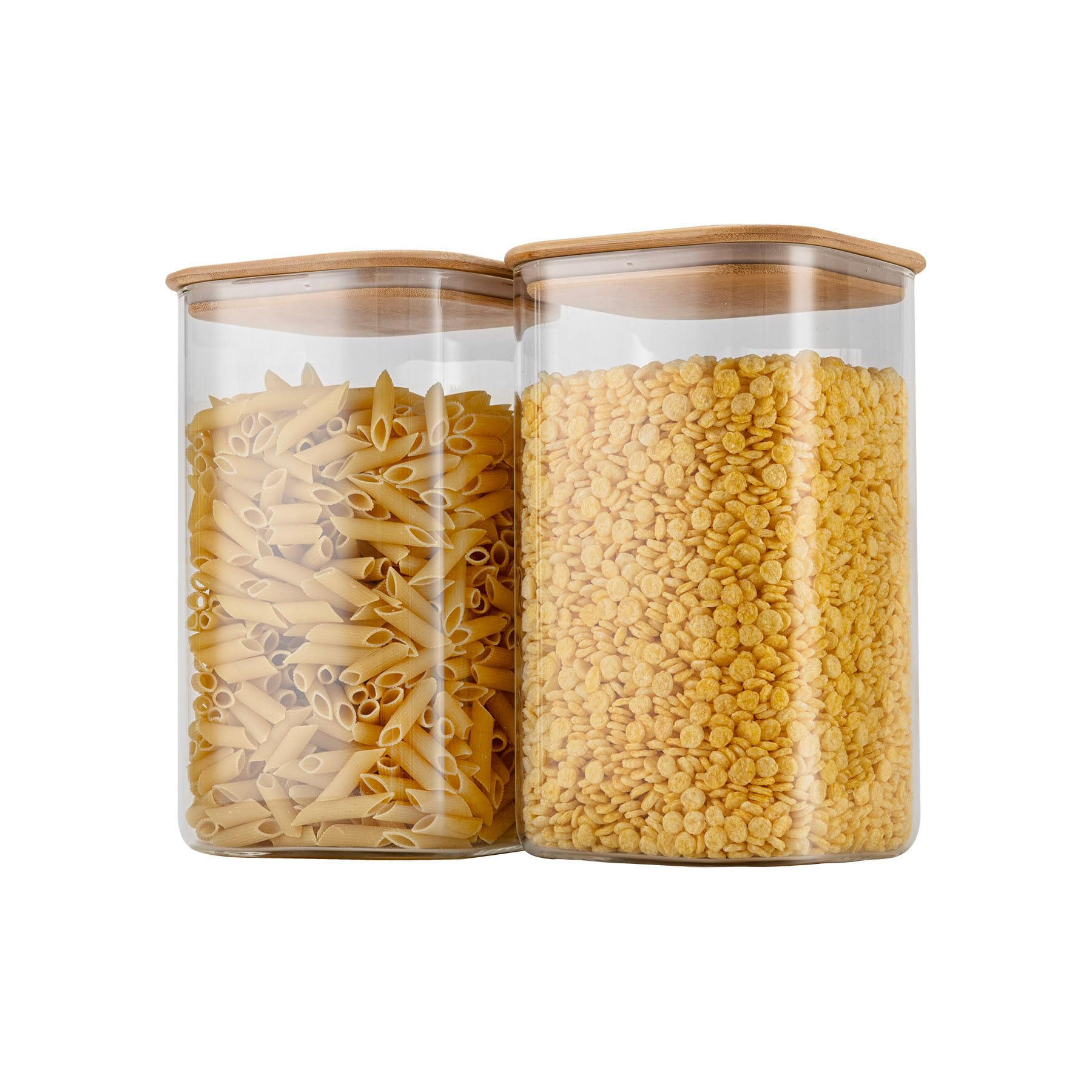 Photo 1 of D2scrma 149oz Airtight Glass Square Storage Canister with Bamboo Lid Set of 2(4400ml*2) Large Gallon Glass Jars for Sugar, Flour, Cookies and Coffee beans (?with Black Lable)