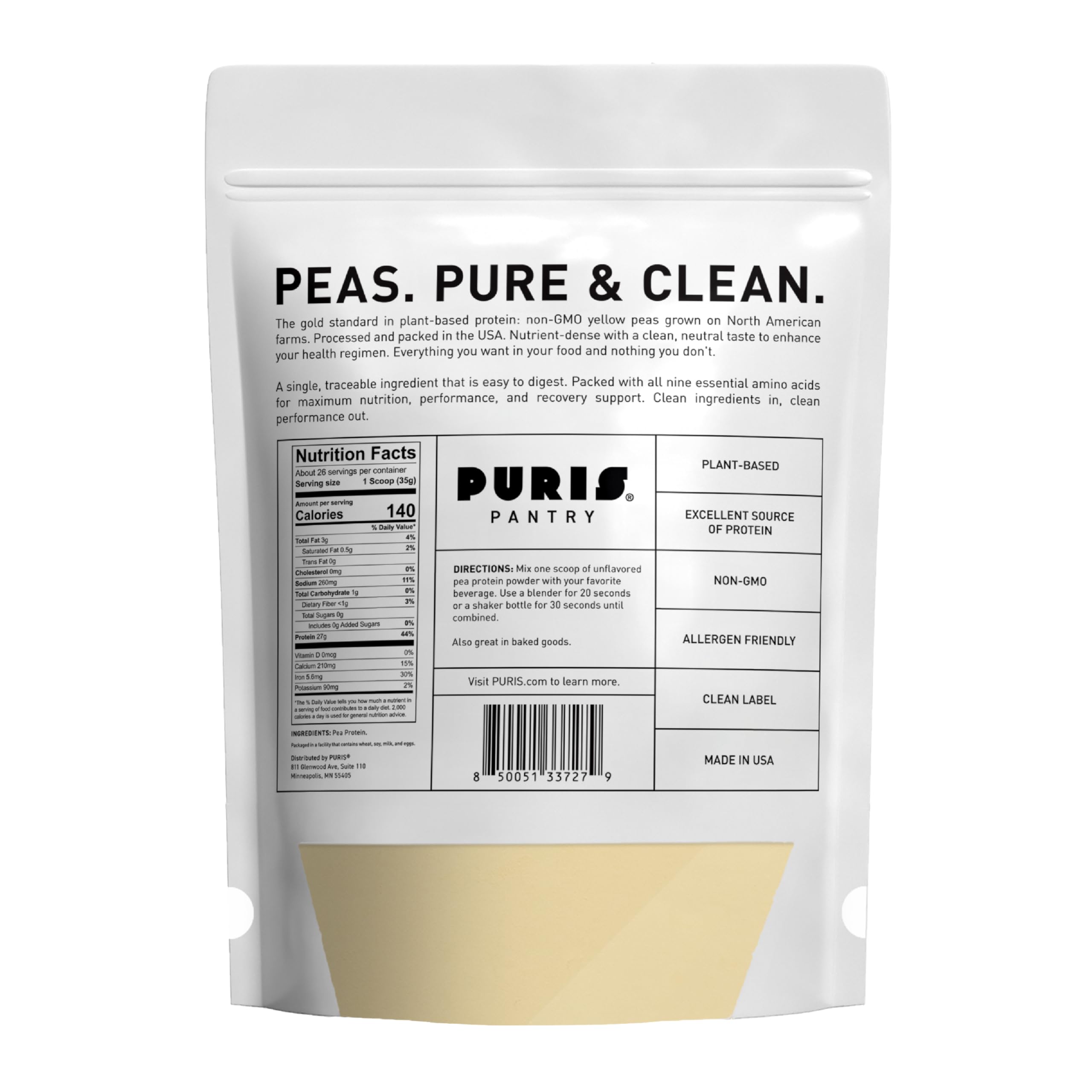 PURIS Vegan Pea Protein Powder, Unflavored, 27g Protein, Plant Based, 2 lb — Amazon image 2