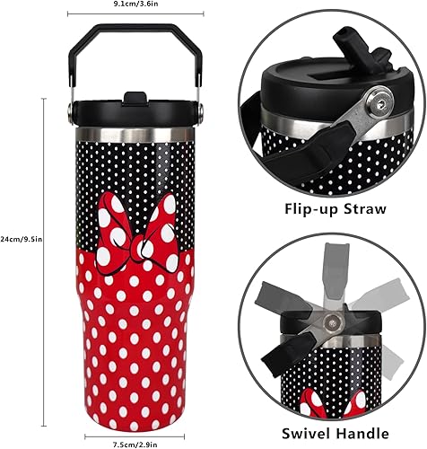 Miniatura 5 de Vaso de 30 onzas con asa y pajilla, botella de agua de acero inoxidable con aislamiento de doble pared con tapa con asa superior, vaso a prueba de