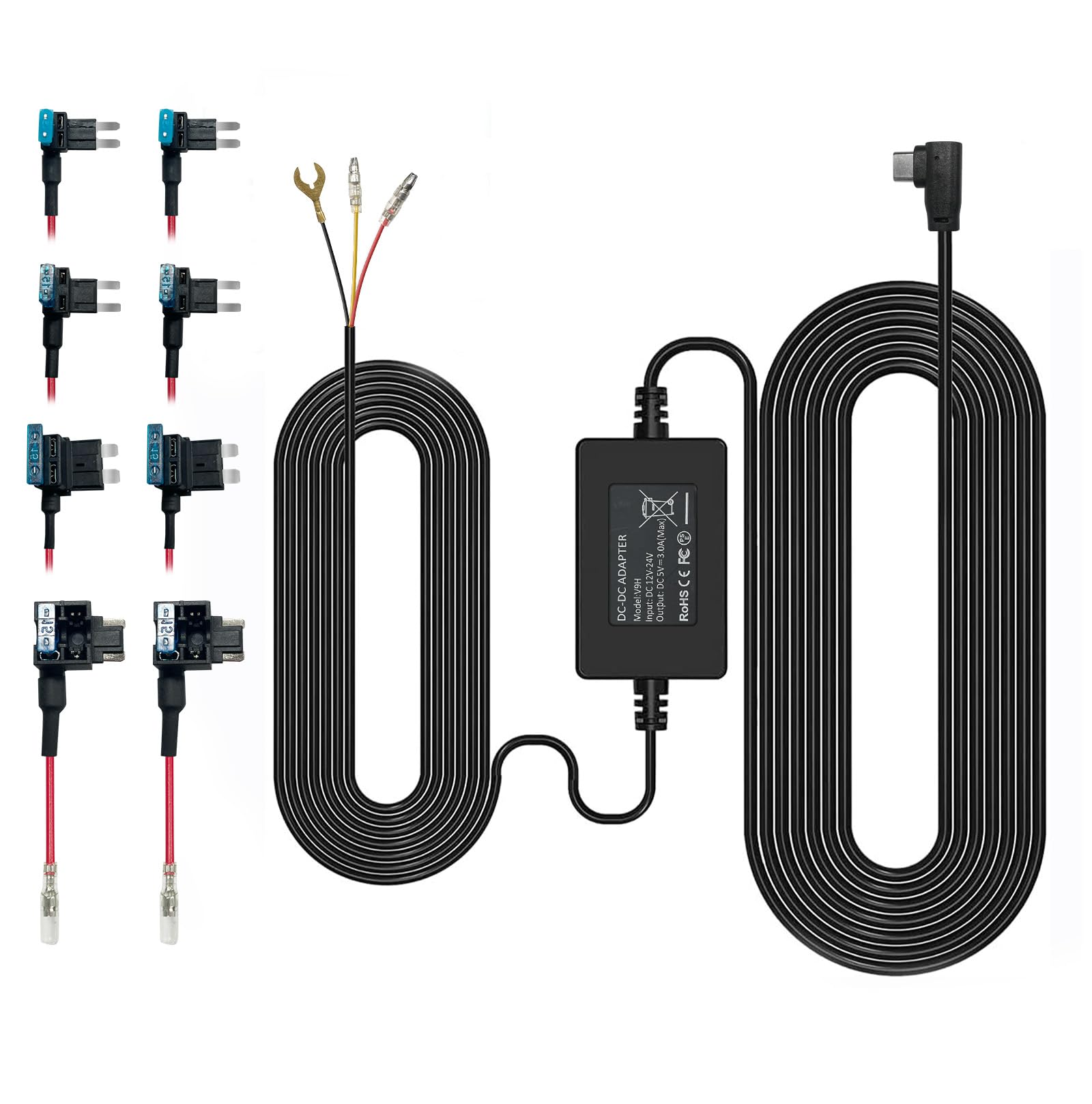 REDTIGER Zestaw przewodowy z 4 bezpiecznikami do kamery Dash Cam wersja F7N USB C, port USB C, monitorowanie parkowania z ochroną niskiego napięcia