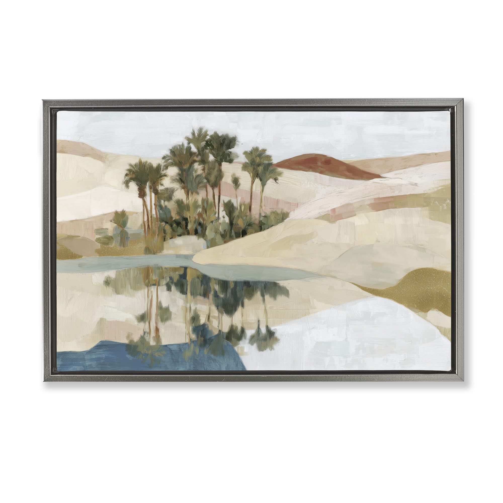 Desert Oasis Palm Reflection, lienzo de 20 x 30 pulgadas en marco flotante