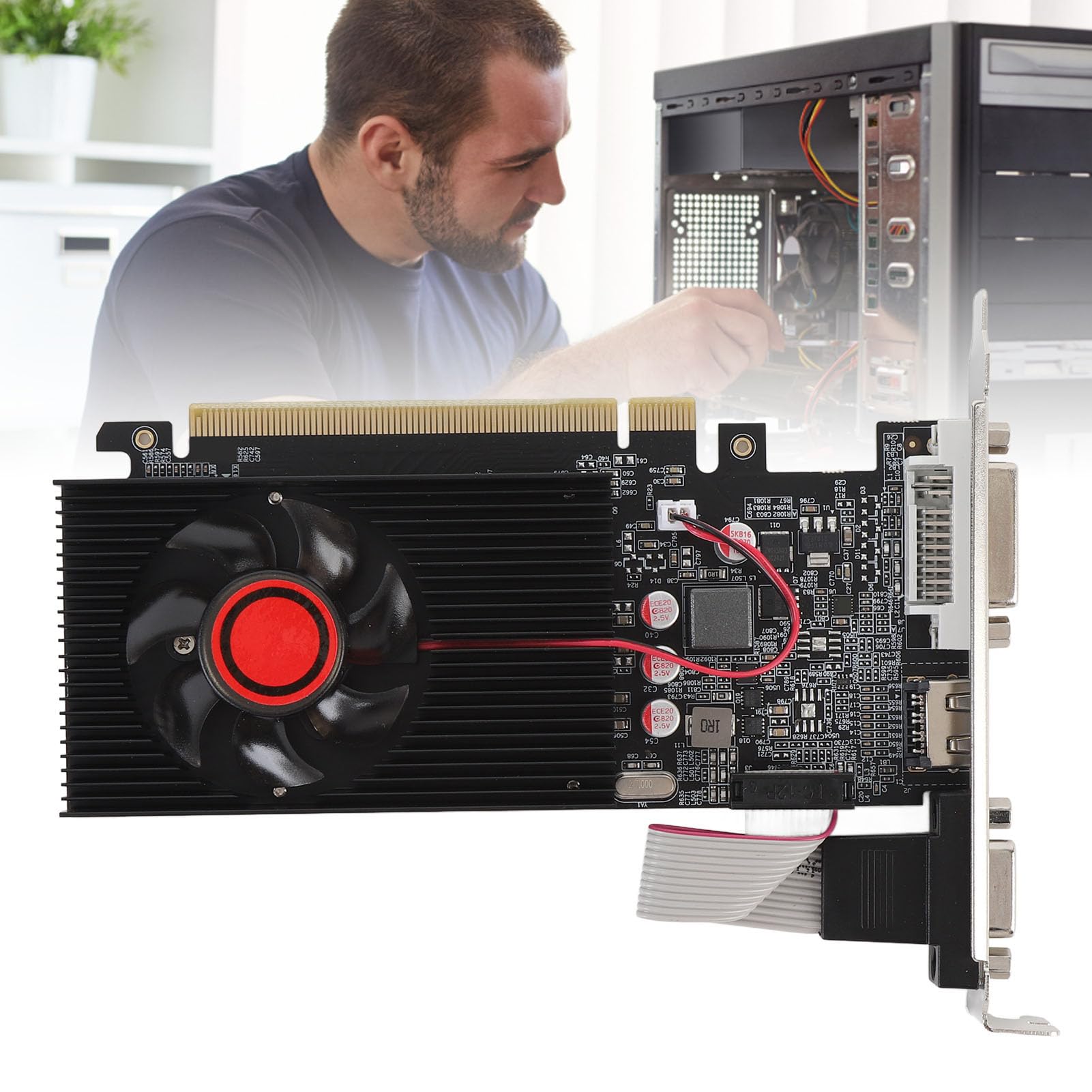 Scheda Grafica GT 610 2GB DDR3, 64 - Bit, HDMI VGA DVI, Scheda Grafica Video per PC per Computer, PCI Express 2.0 con Ventole di Raffreddamento Silenzioso