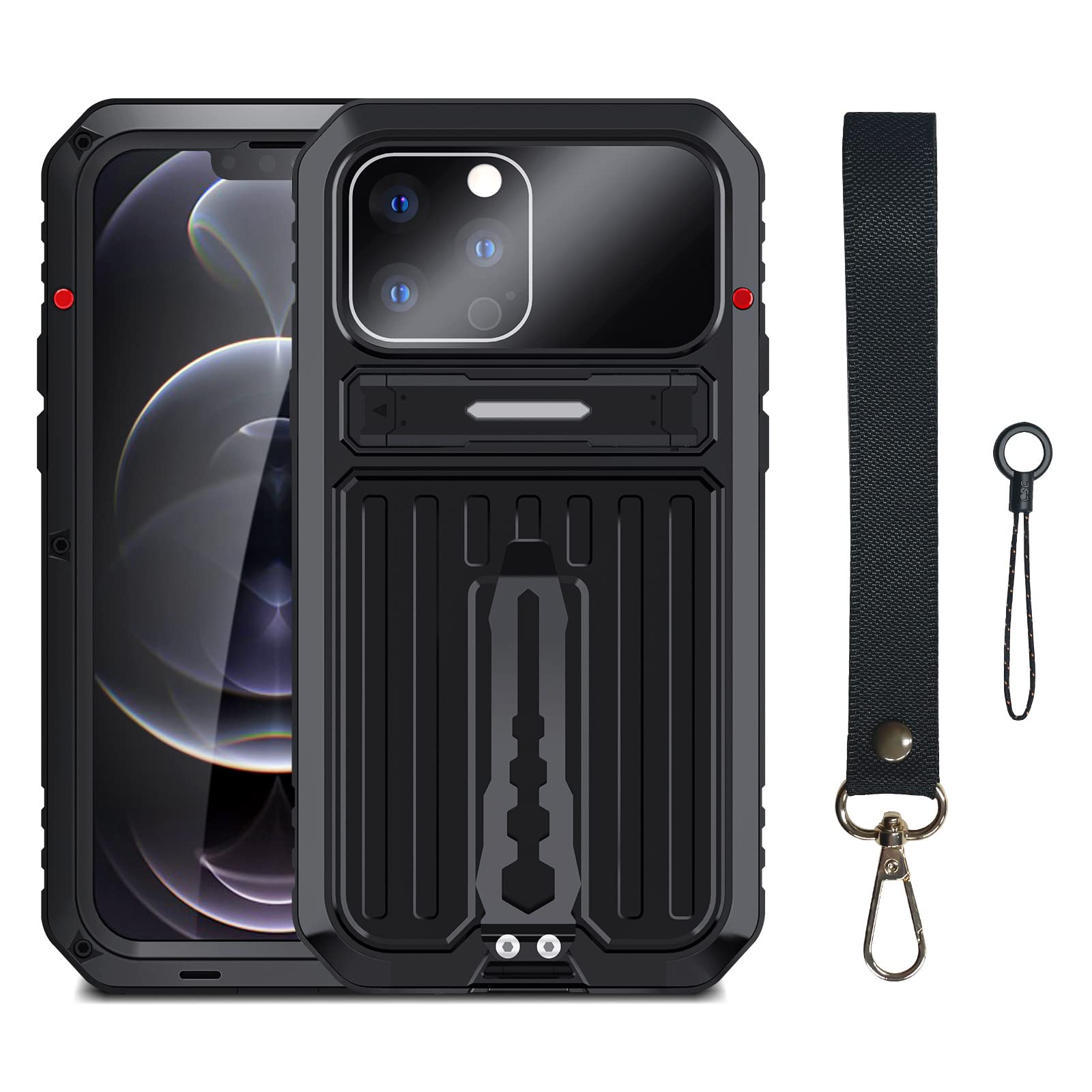Caso para iPhone 14/14 Plus/14 Pro/14 Pro MAX, Caja de Armadura de Servicio Pesado de Grado Militar con Soporte Invisible y Protector de Pantalla, Cubierta Posterior a Prueba de Agua