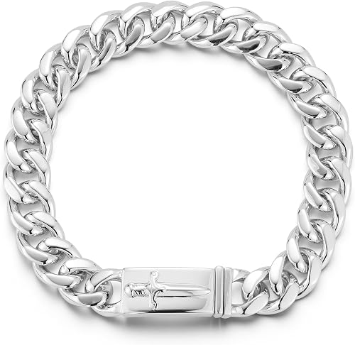MATEO New York sterling silver Cuban link bracelet with sword-engraved signature clasp