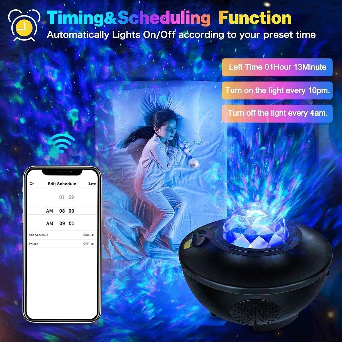 Galaxy Projector Star Projector Night Light with Bluetooth Music Speaker and Remote Control Smart APP Work with Alexa Google Home Star Galaxy 360 Pro Projector for Ceiling Bedroom for Baby Kids Adult