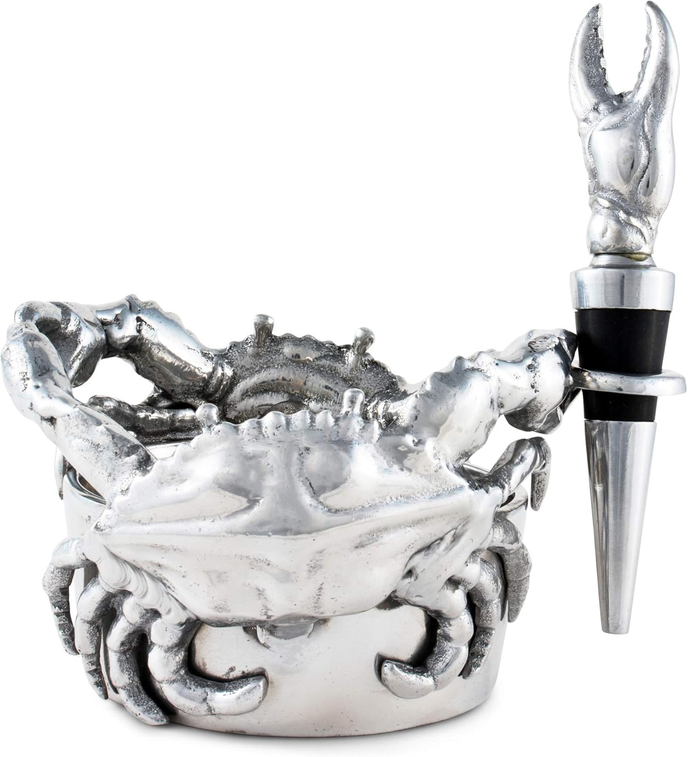 Arthur Court Crab Metal Aluminum Wine Holder/Coaster and Bottle Stopper Set 5 inch Diameter