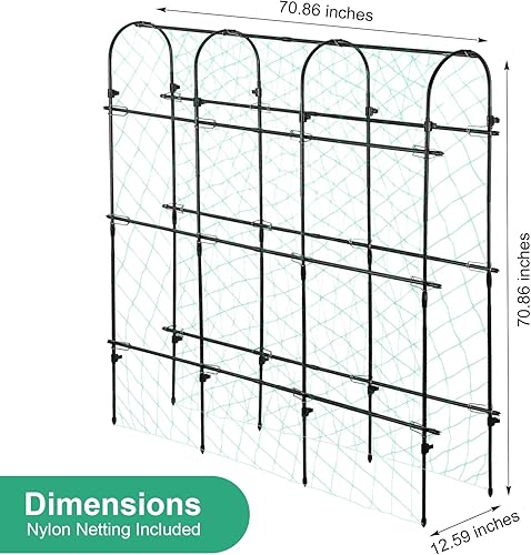 Miniatura 2 de Enrejado de pepino de jardín de 71 x 71 pulgadas para plantas trepadoras al aire libre, enrejado de metal grande en forma de U negro, soporte para