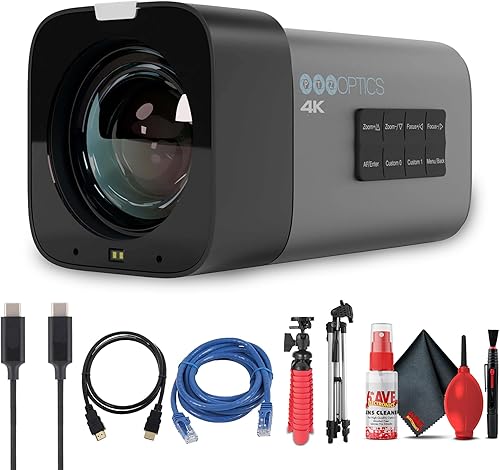 PTZOptics Cámara Studio 4K (gris) | Zoom óptico de 12x | Video UHD60 | Cámara de transmisión controlada por IP para transmisión y eventos + trípode