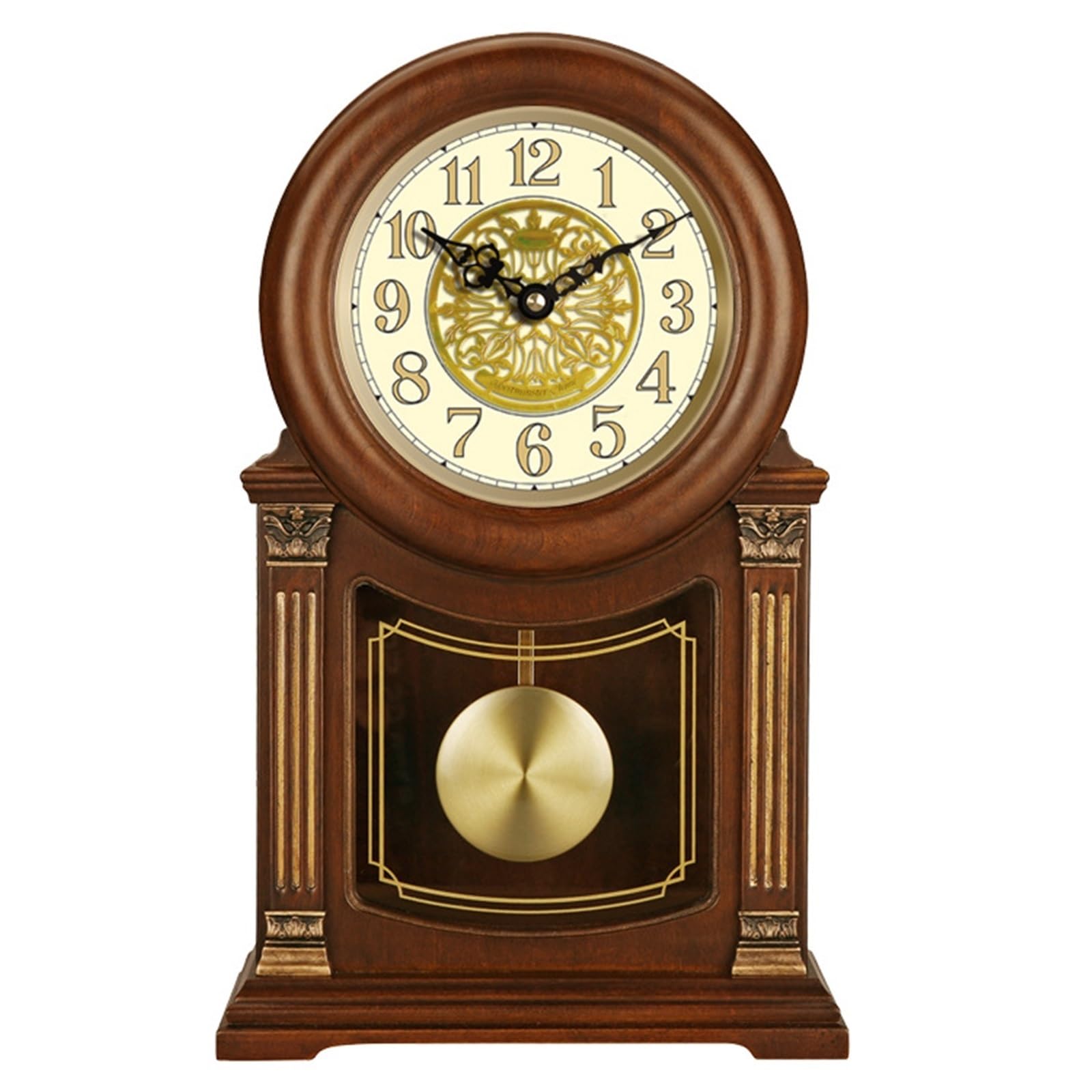 Reloj de sobremesa en madera maciza natural con acabados artesanales de estilo europeo