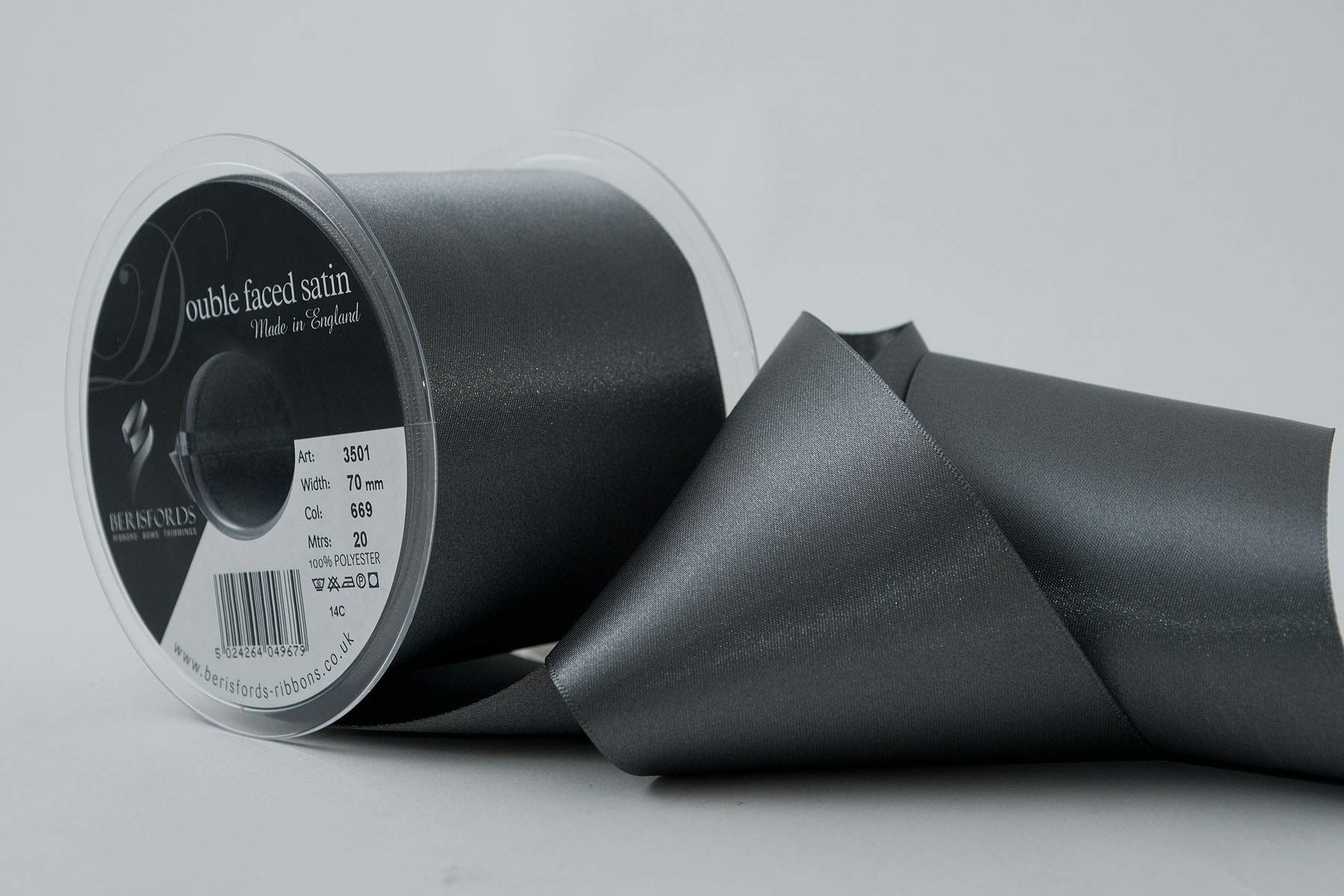 Berisfords 669 Smoked Grey Double Faced Satin Ribbon
