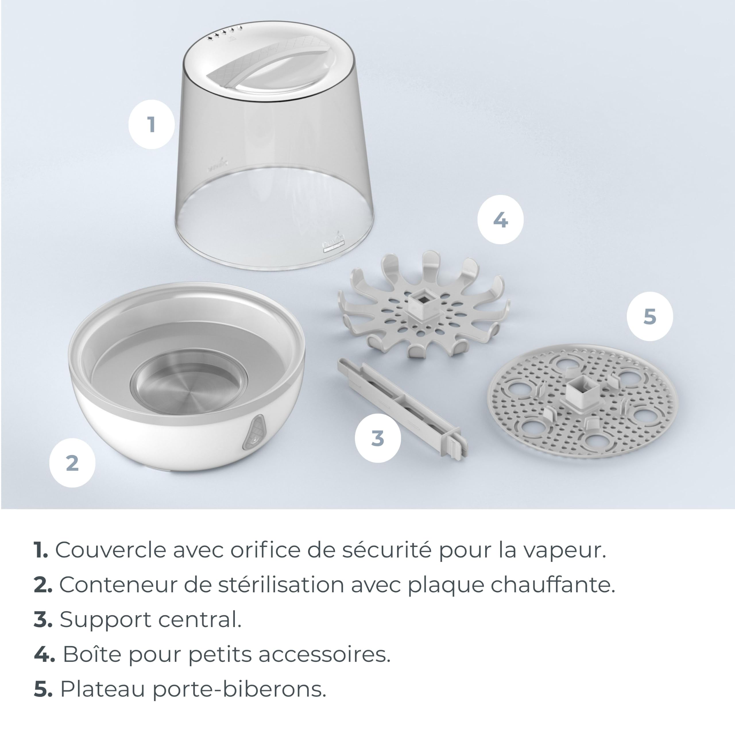 Nuvita STERIEASY 1083 - Sterilisateur Biberons Electrique à Vapeur - Stérilise 6 Biberons en 6 min - Plateau Chauffant en Inox Facile à Nettoyer - Sans BPA - Marque Européenne