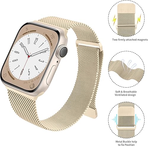 Miniatura 4 de Mugust Correa magnética de acero inoxidable compatible con Apple Watch Band Series 9, 8, 7, 1.614 in, 1.772 in, UltraUltra 2 de 1.929 in, serie 3 de