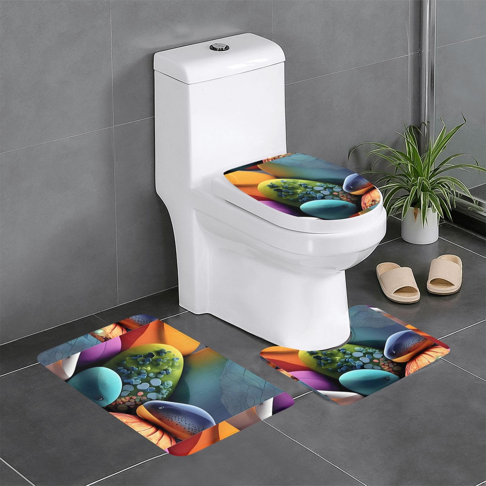 Tapis de bain lot de 3 tapis de douche élégants durables motifs pierres colorées maison
