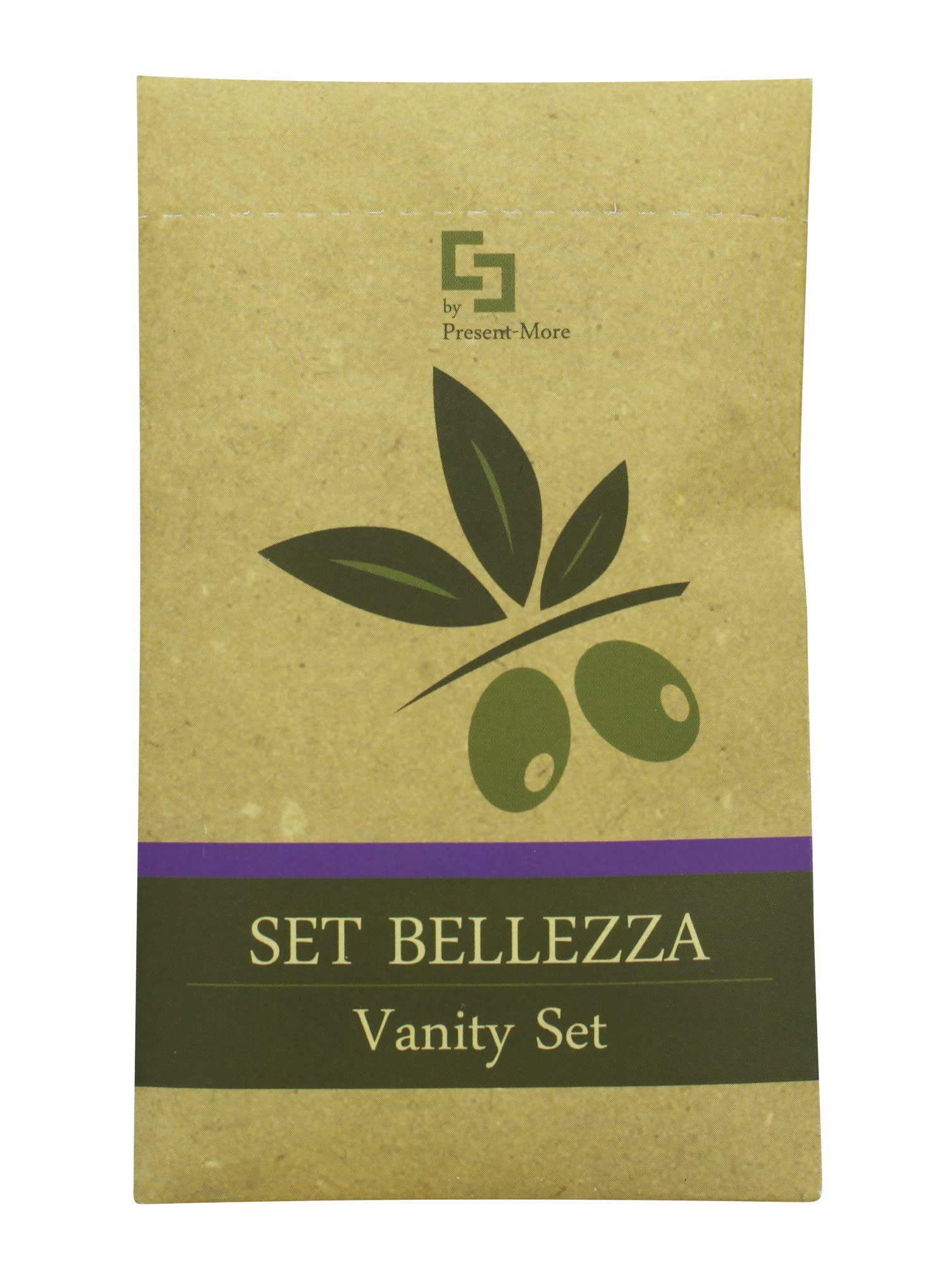 PRESENT-MORE - Vanity Set de 100 piezas - Línea Beauty Oil - Kit con discos desmaquillantes, lima para uñas y algodón Fioc - Embalaje ecológico de Stone Paper - Ideal para hoteles y B&B