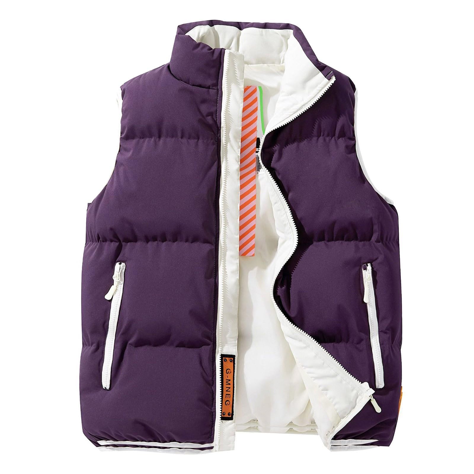 Generisch Chaleco acolchado para hombre, cuello alto, chaleco de plumón, chaleco de invierno ligero, chaleco de transición fino, chaleco de trabajo cálido, chaleco deportivo con forro, bolsillos