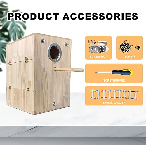 Miniatura 4 de Caja grande de madera natural para nido de pájaros, casa de cría de loros para periquito gris africano, loro de cuello anular y otras aves de tamaño