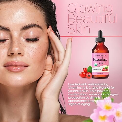 Miniatura 4 de Natural Riches Aceite orgánico de semilla de rosa mosqueta para cara, 100% puro, natural, prensado en frío, sin refinar, aceite portador sin OMG