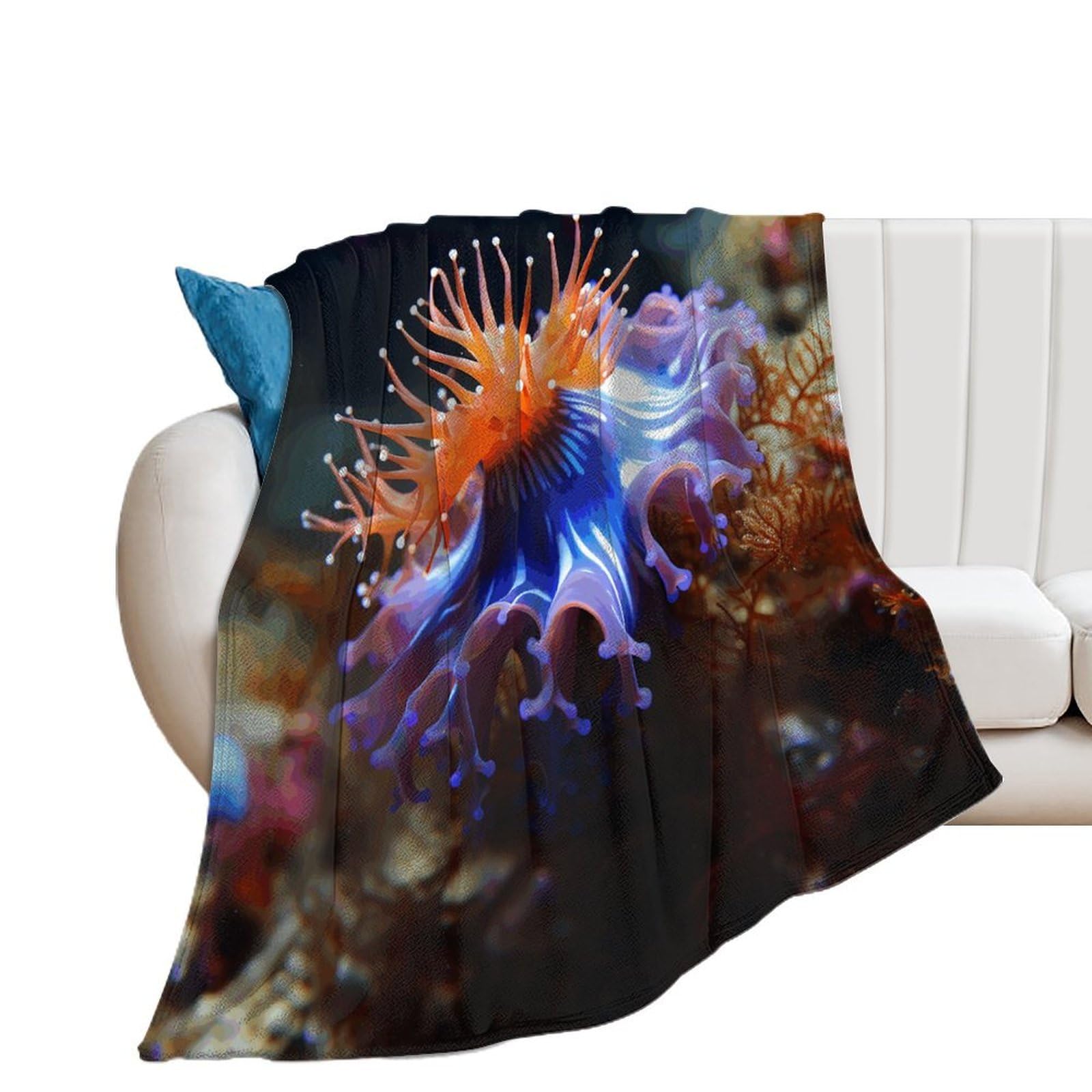 Nudibranch Throw Blanket for Couch Soft Cozy Flannel Bed Blanket Fuzzy Decorative Blanket Warm Lightweight Throw Blanket All-Season Home Decor Gift for Home Office Sofa 50"*60"（130 * 150cm）