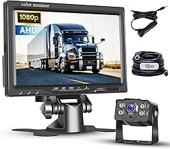 Hodozzy Reversing Camera with 7" IPS Monitor and AHD Camera, IP68 Waterproof, Rear View Camera with Infrared Night Vision, 10 m 4 Pin Cable for Truck/Trailer/Bus (9-36 V)
