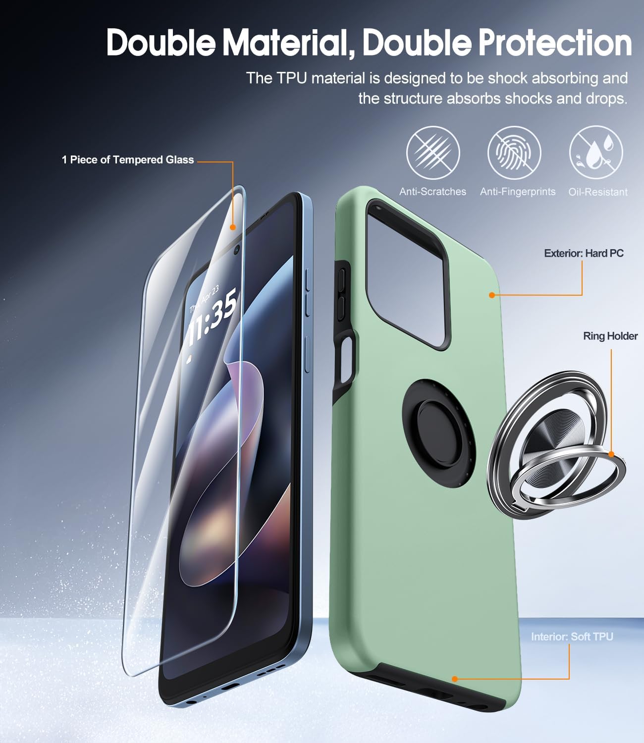 JAME for Motorola Moto G 2025/2026 Case, Moto G Play 2026 Case with Screen Protector, Dual Layer Military Grade Shockproof Cover with Ring Holder Stand Kickstand Protective Phone Cover, Alpine Green