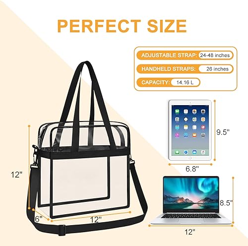 Miniatura 3 de Bolsa transparente para eventos en estadios bolsa transparente con correas ajustables para conciertos de trabajo, viajes, solo un bolsillo