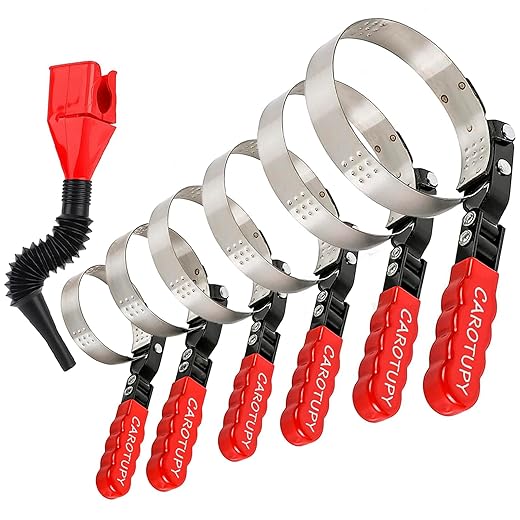 7pcs Oil Filter Wrench Set with Small Oil Funnel for Oil Change, Adjustable Oil Filter Removal Tool 2-1/16"-5-1/4"