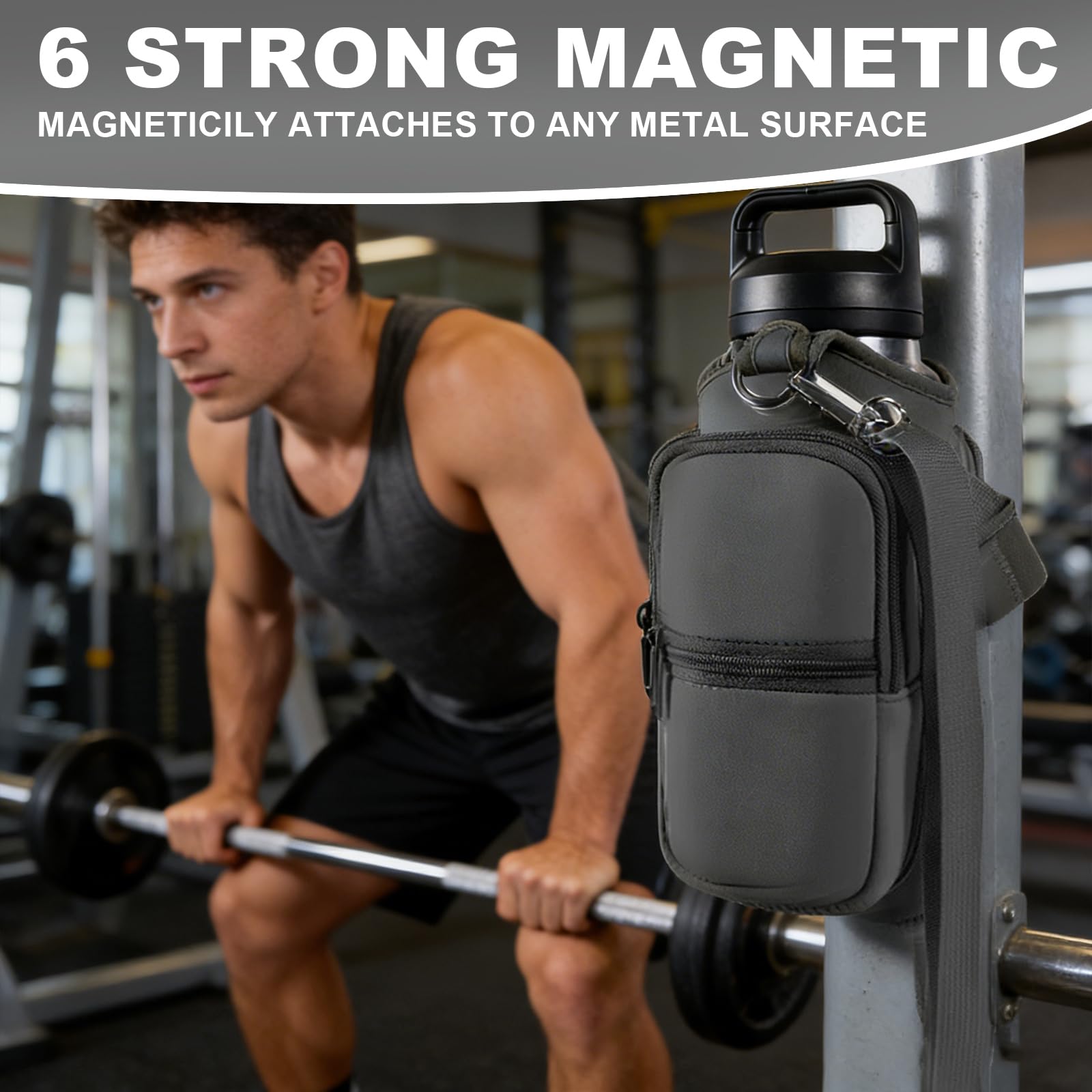 Bolsa Gimnasio Magnética, Portabotellas con Bolsillo para Teléfono, Bolsa Deportiva Portátil con Correa Ajustable, Accesorios de Gimnasio para Hombre y Mujer, Mantiene Botella al Alcance