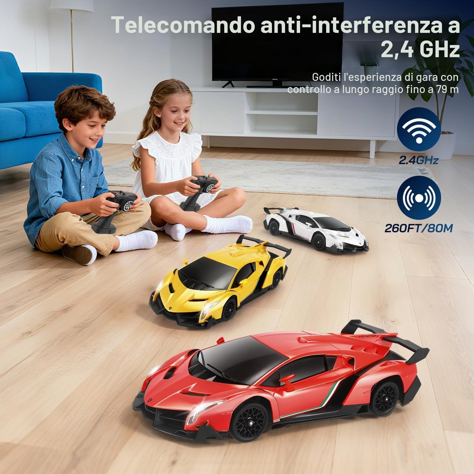 Lamborghi-ni, Scala 1:18, 4 ruote motrici, 35 km/h, con acceleratore proporzionale, illuminazione a LED, per bambini 6-12 anni
