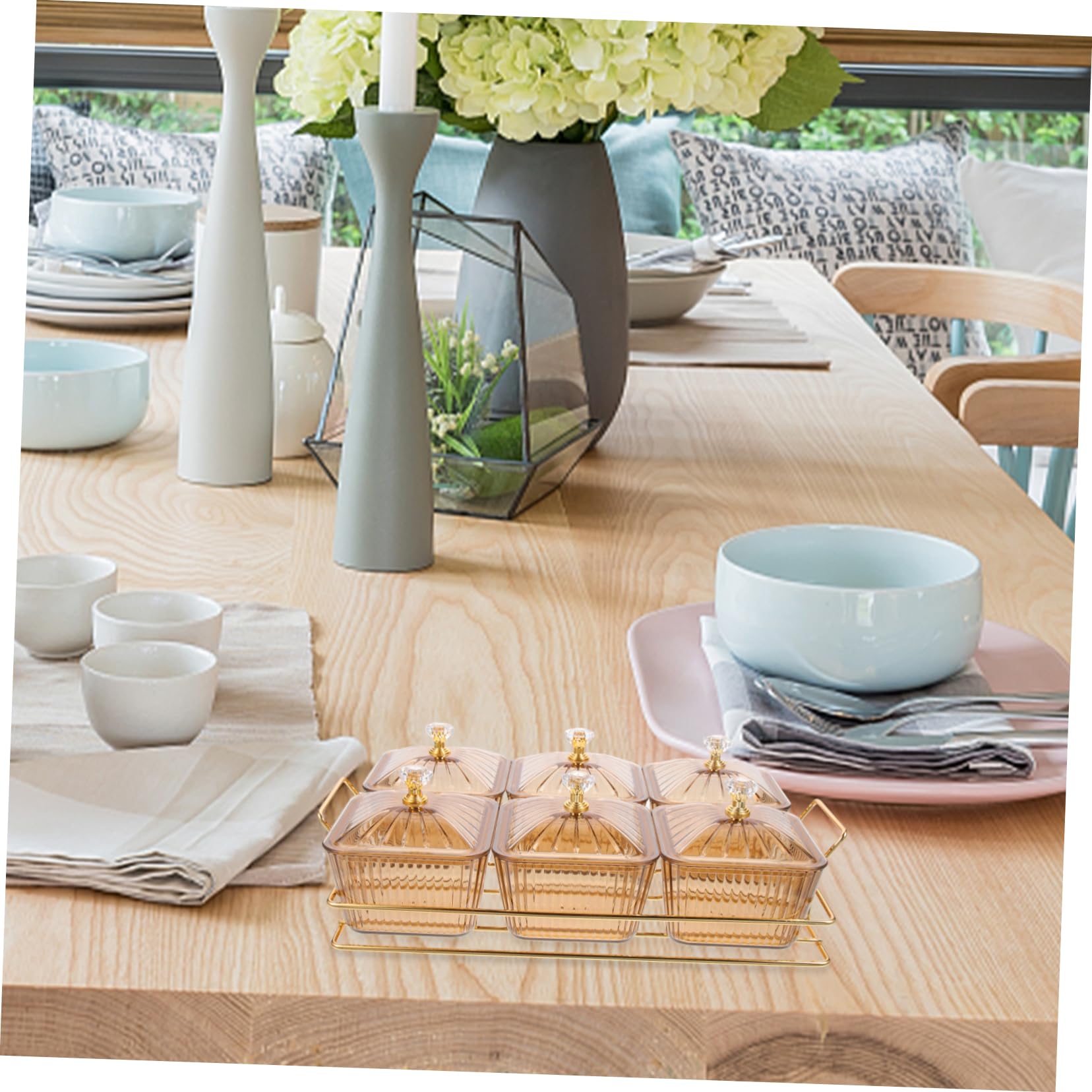 Plato para Aperitivos Decorativo de Hierro Dorado con 6 Compartimentos para Frutos Secos y Snacks, Adecuado para Ver Series en Casa y Reuniones