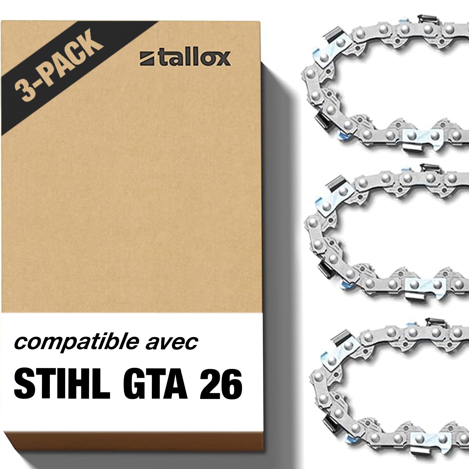 3 tallox Chaînes de tronçonneuses 1/4" 1,1 mm 28 maillons compatible avec Stihl GTA 26