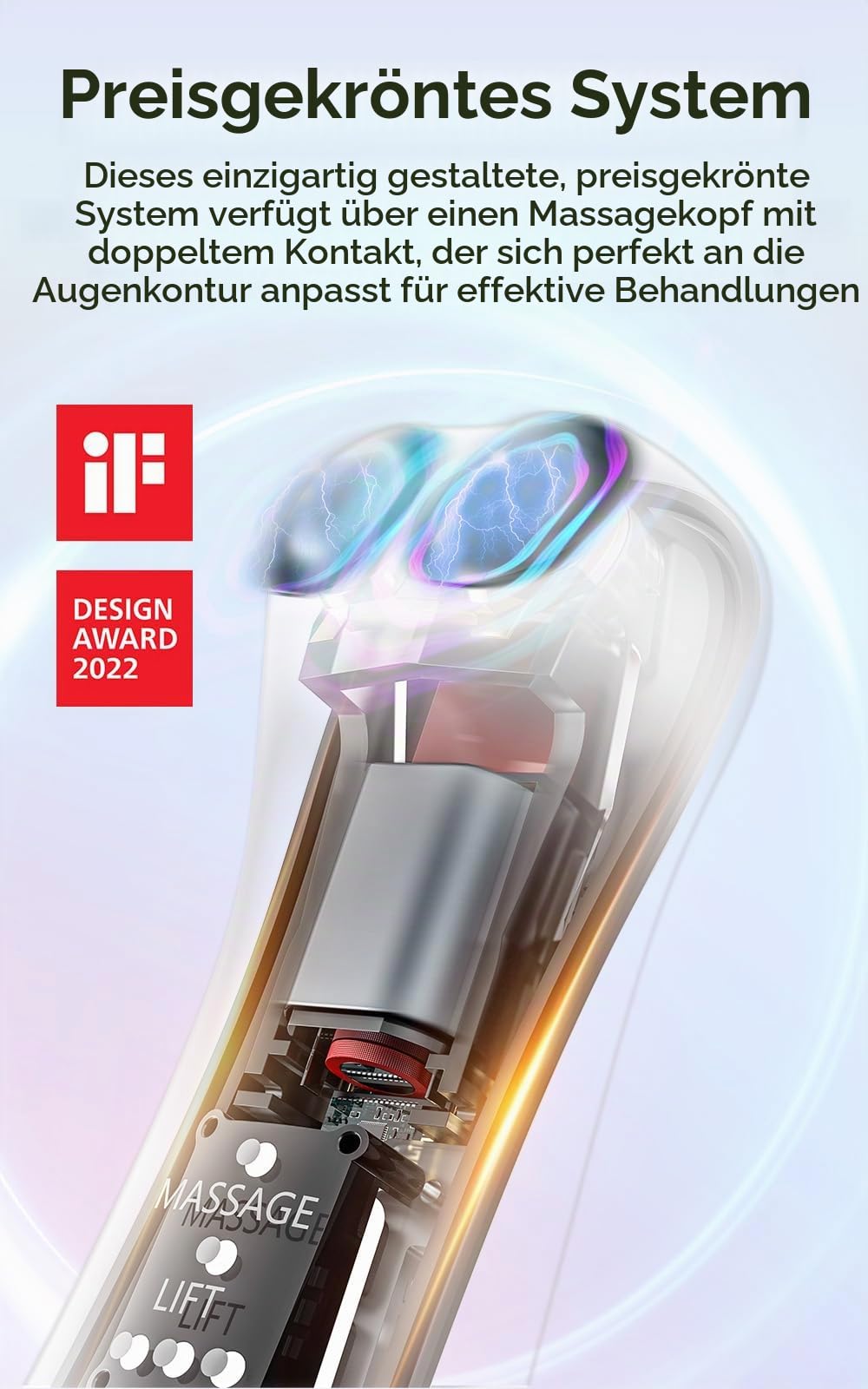 TOUCHBeauty Augenmassagegerät EMS,Antifalten Augenmassage mit Beheizte und Vibration,Anti Aging Massagegerät Wiederaufladbar 2 Massagemodus für Tränensäcke, Dunkle Kreise, Schwellungen AG-1883（Weiß）