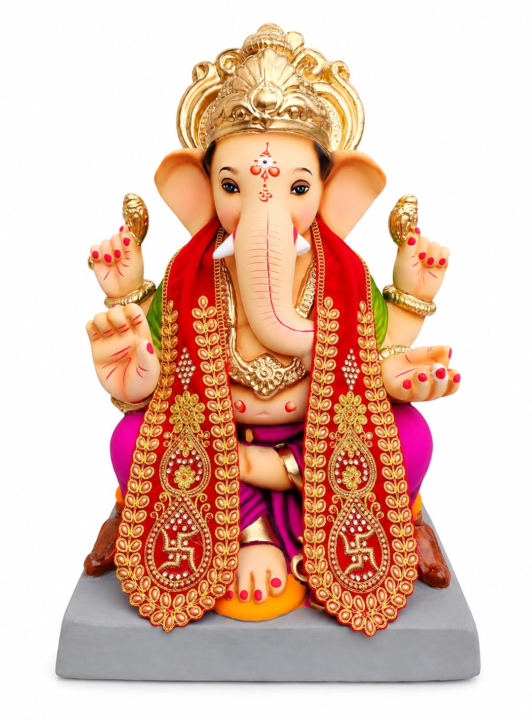 Ganpati Shela with Moti Design (Red), Khes, Patka, Uparna Dushala Vastra for Ganesh Chaturthi, Varalakshmi Vratam, Navratri, Durga Puja, Decoration Accessories for Idols, God Dress (1 Ft Idol)-picture-18