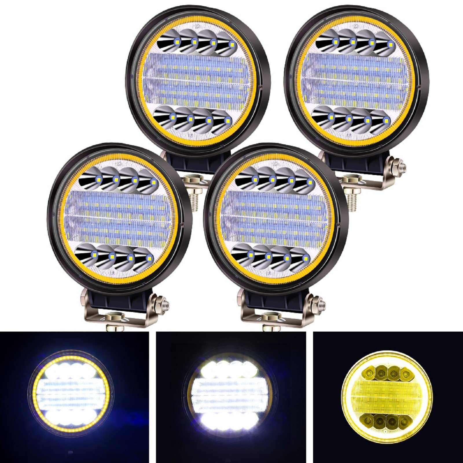 Luz de trabajo LED de ojo de ángel de 72 W x4, luces de inundación, luces antiniebla de trabajo de conducción, faros auxiliares de 12 V, 24 V para motocicleta, todoterreno, SUV, barco, camión